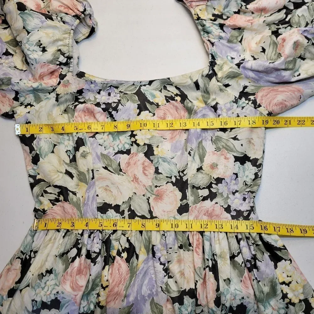 Impromptu 80s Vintage Floral Prom Puff Sleeve Dress Fitted Bodice